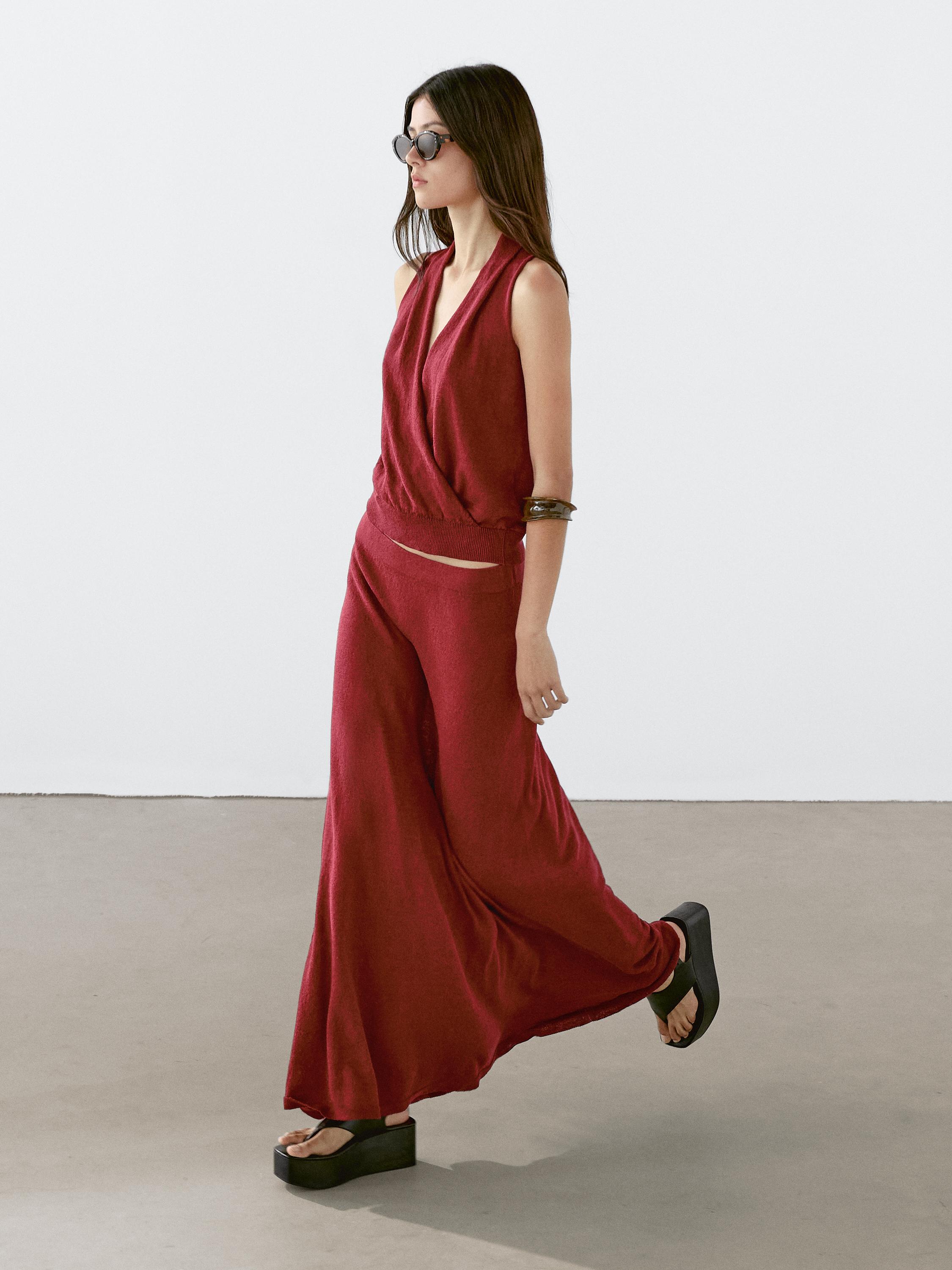 Long linen blend knit skirt